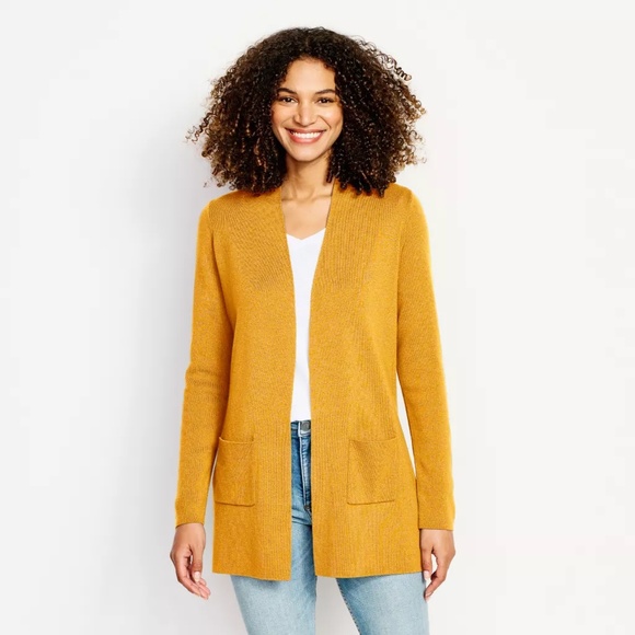 ORVIS SweaterAnyWear Eco-Friendly Merino-Blend Cardigan Gold Mustard M New - Picture 1 of 10